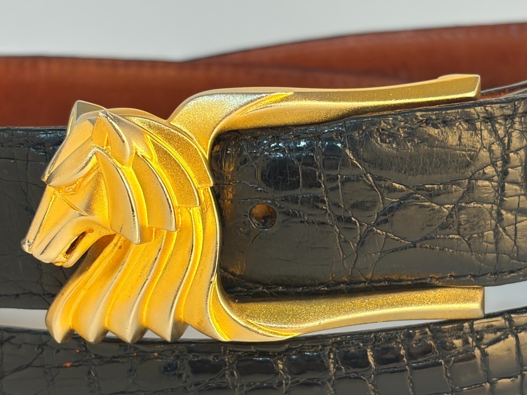 Rick Cameron Sterling Silver .925 Wolf Vermeil Belt Buckle Genuine Alligator 36