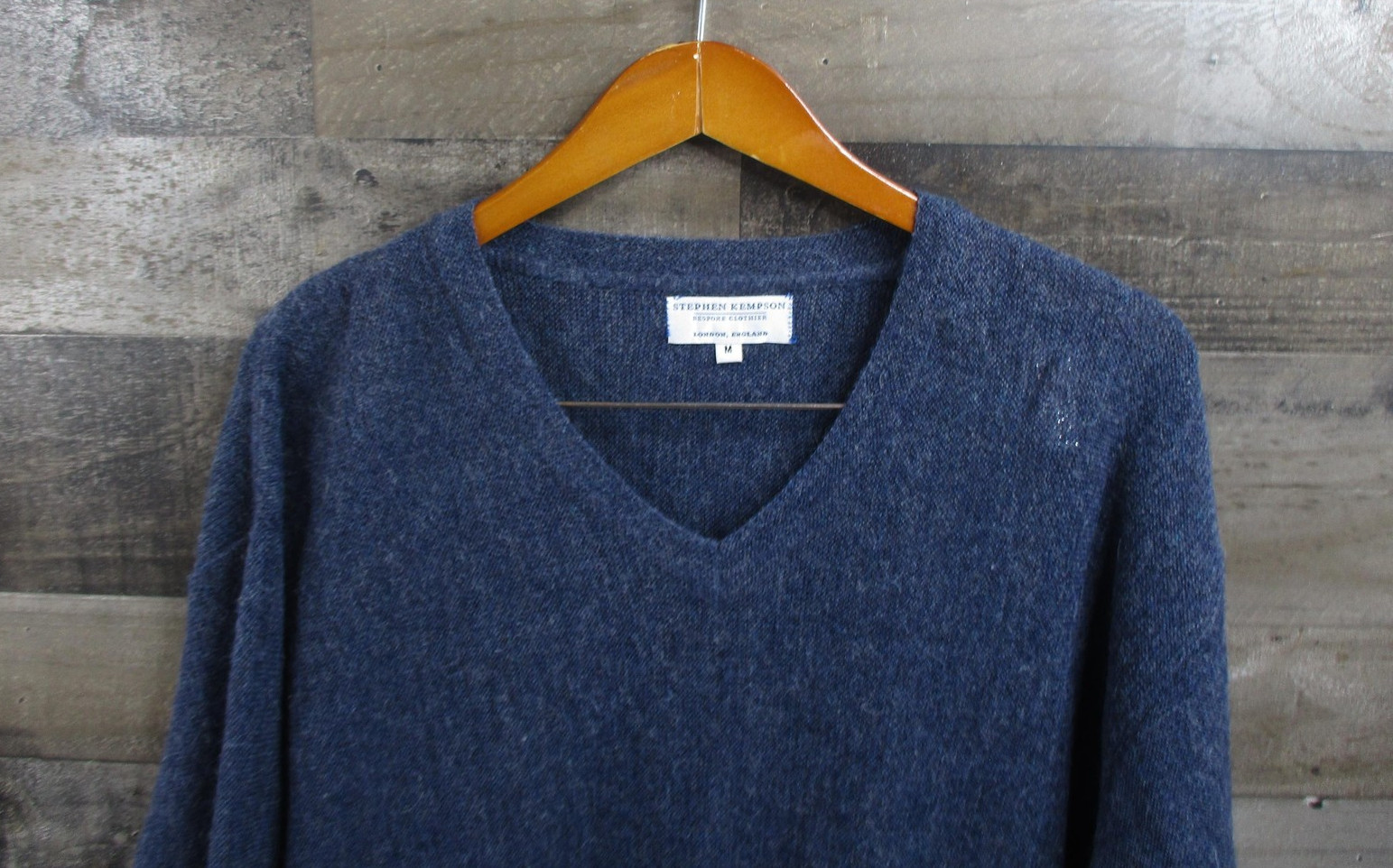 Stephen Kempson Sweater Mens Medium Blue Alpaca Pullover V Neck Bespoke England