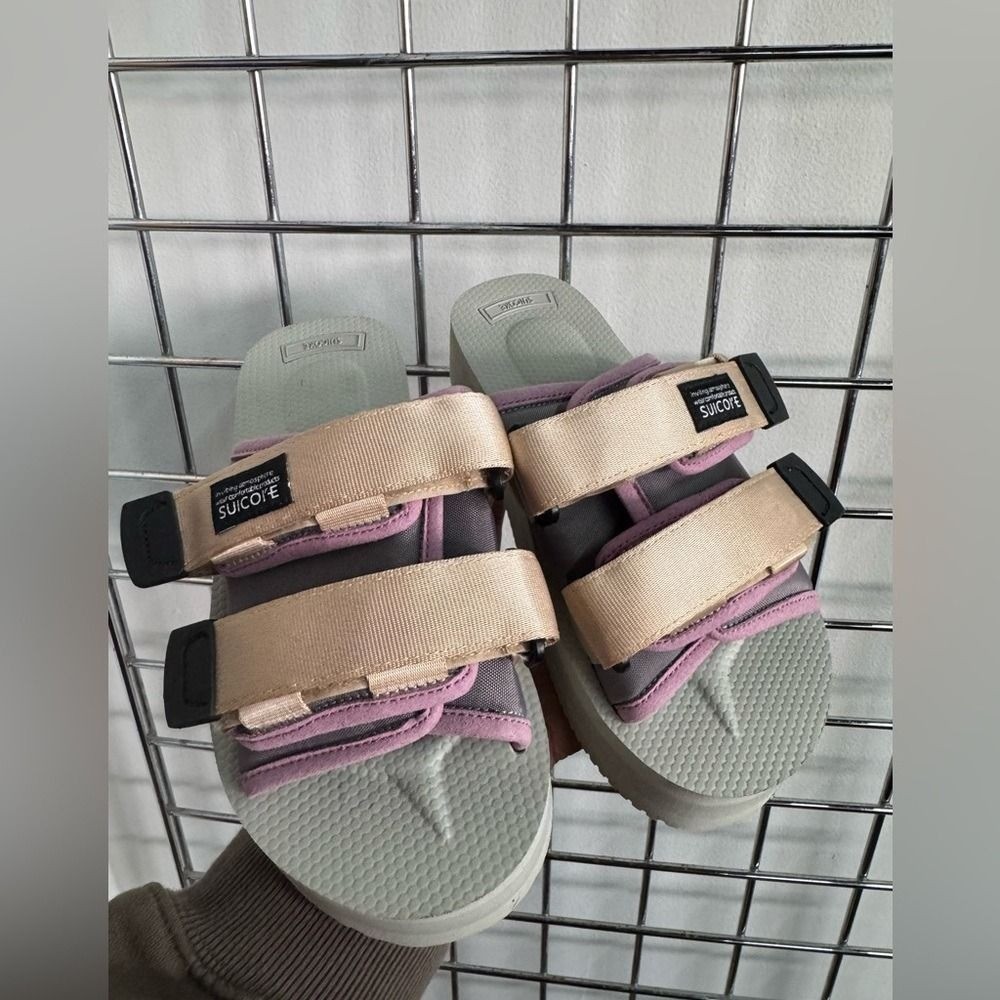 Suicoke MOTO-VPO Platform Sandals Beige Purple Womens Size 7 Vibram Sole