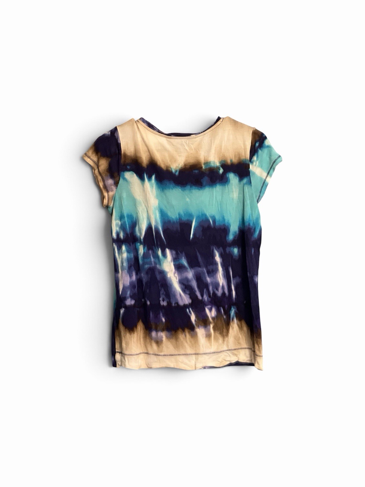 Simply Vera Vera Wang Blue Beige Knit V-Neck Cap Sleeve Tie-Dye Tee Size M