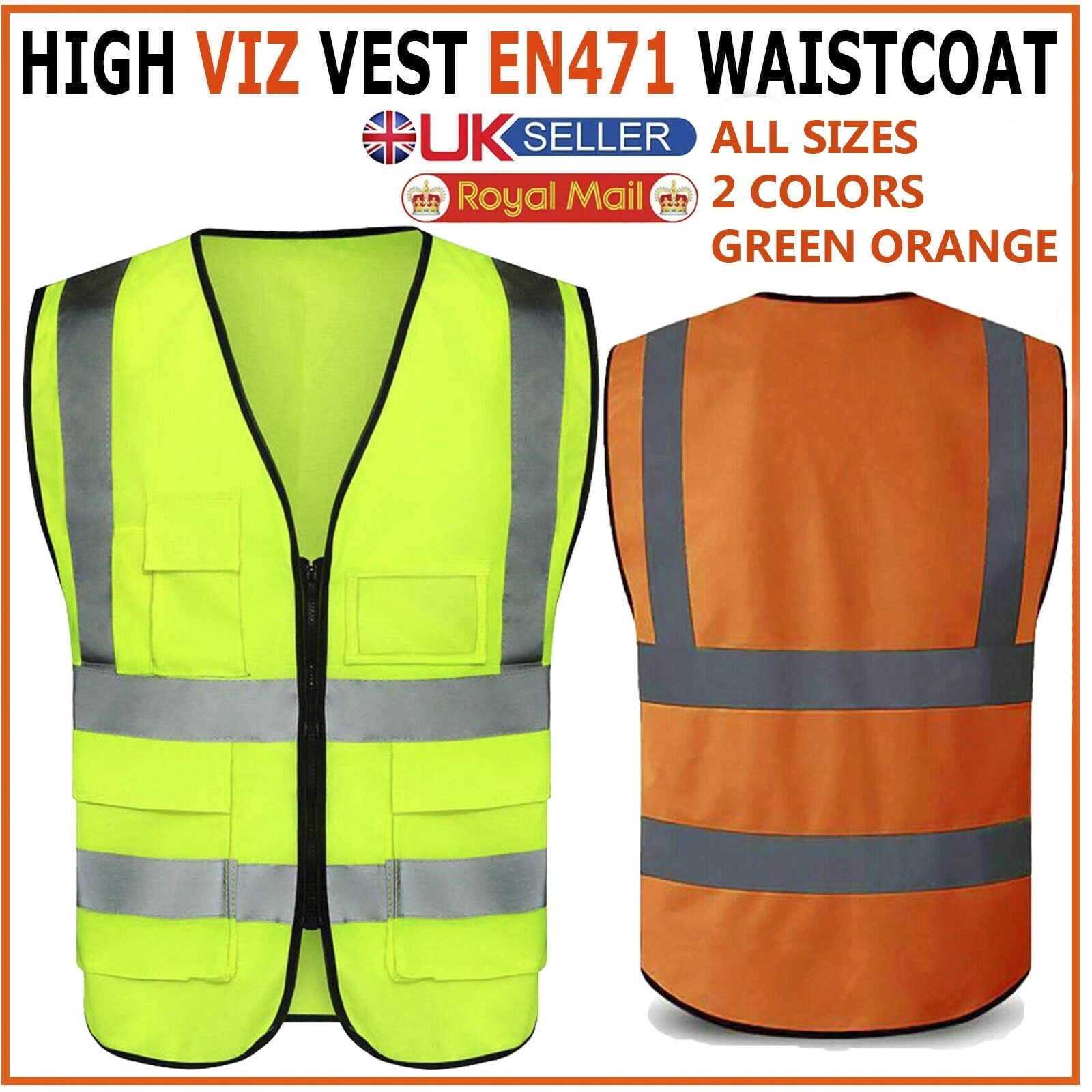 Hi Vis Viz Visibility Vest Reflective High safety With Pockets ID waistcoat UK
