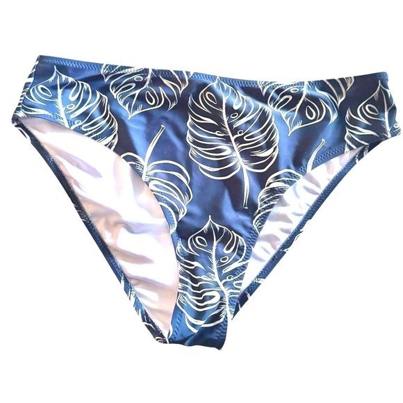 Leaf Print Swimsuit High Waist Bikini Bottom Tropical Large