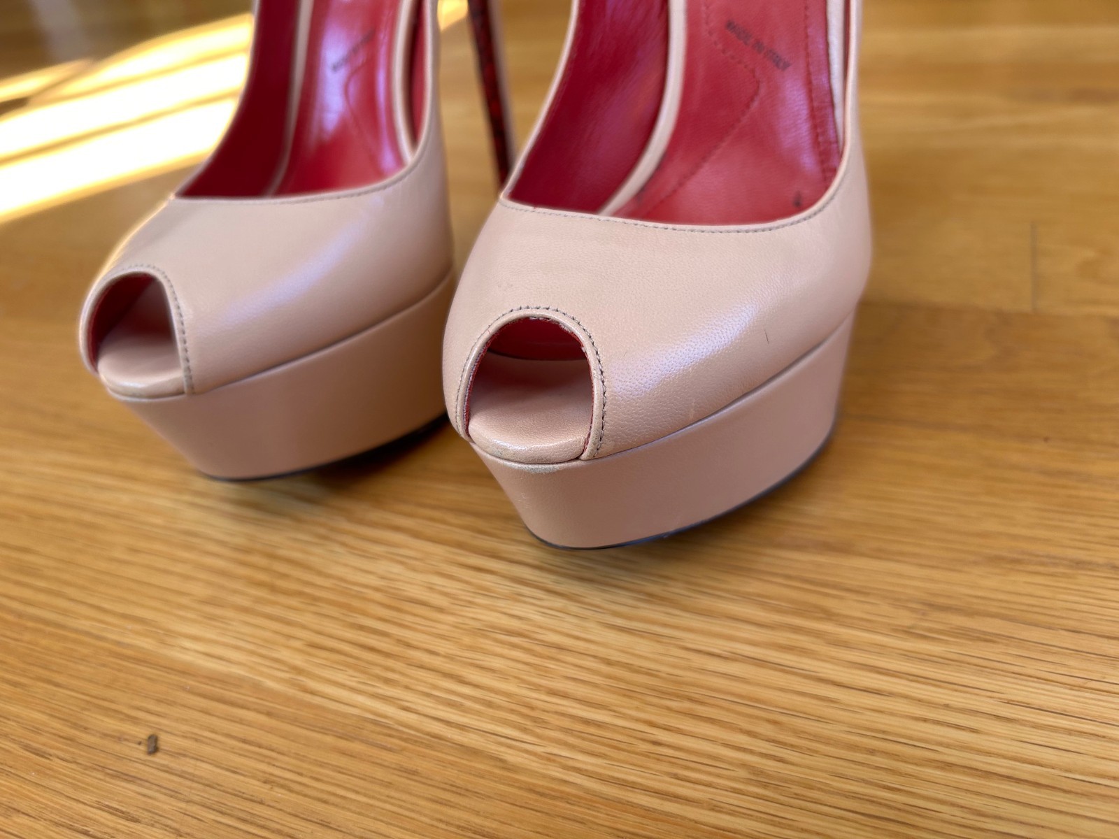 CESARE PACIOTTI Nude Leather Platform Pumps with Logos Size 6 IT 36 Good Cond.