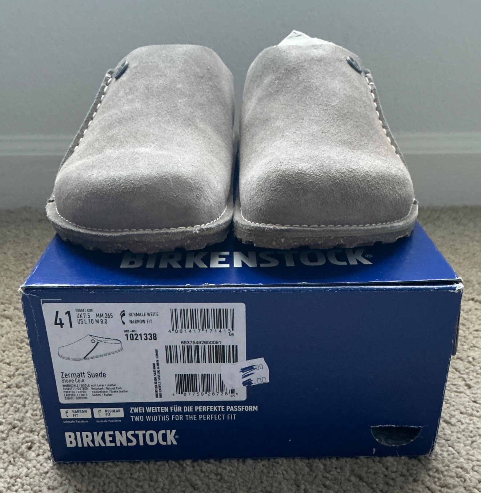 BIRKENSTOCK Zermatt Premium Suede Leather Size W 10 M8 Grey