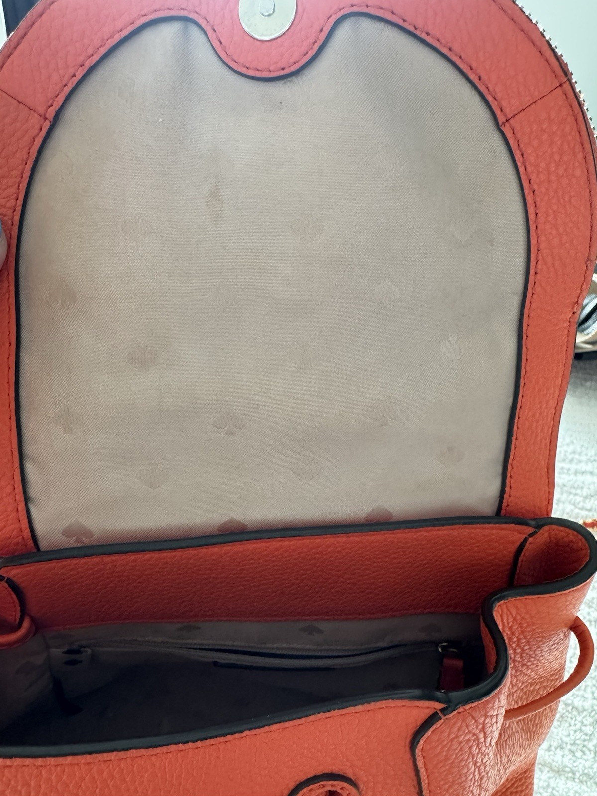 kate spade new york Orange Pebbled Drawstring Backpack w/ Pouch Zip Pocket