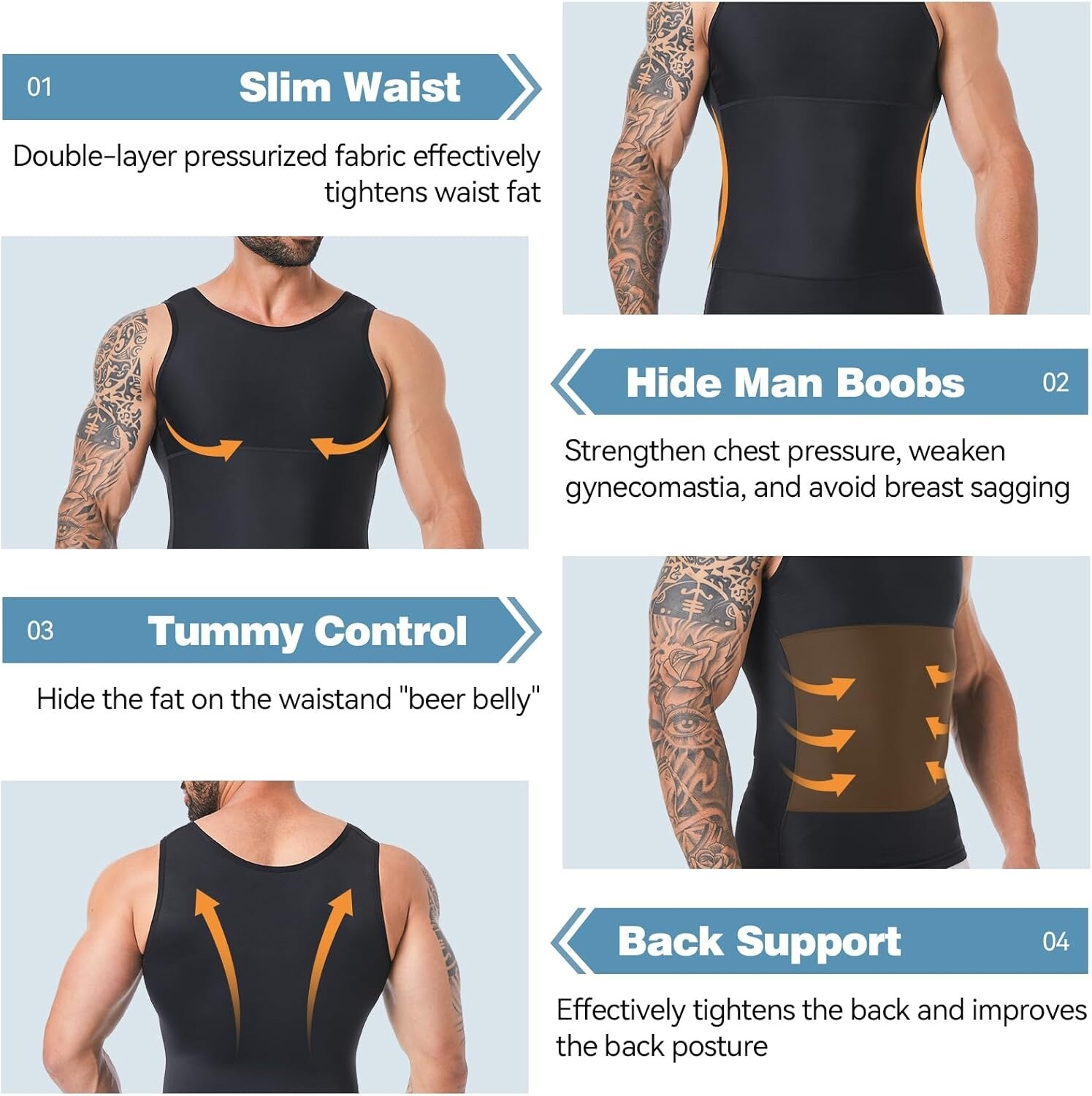 Mens Compression Slim Belly Control Body Shaper Vest Workout Tank Tops Shapewear