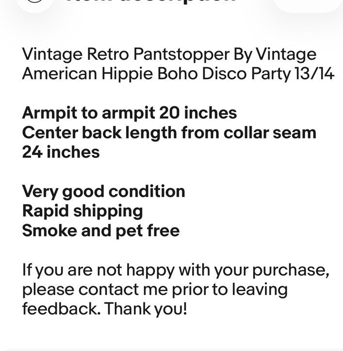 Vintage Retro Pantstopper By Vintage American Hippie Boho Disco Party 13/14