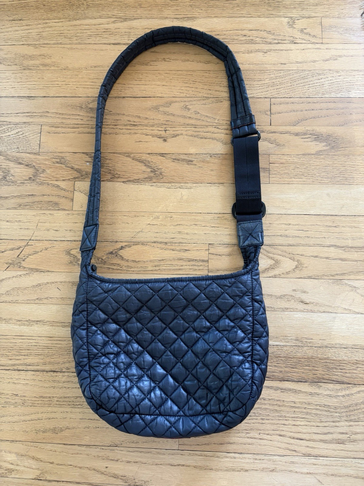 MZ WALLACE Quilted Nylon Crossbody Bag Black Adjustable Strap Pockets Zip Top