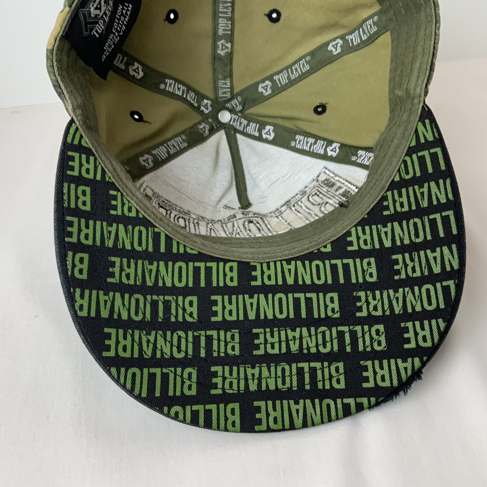 VTG Top Level “Billionaire” Camo Distressed Cotton SnapBack Cap Hat