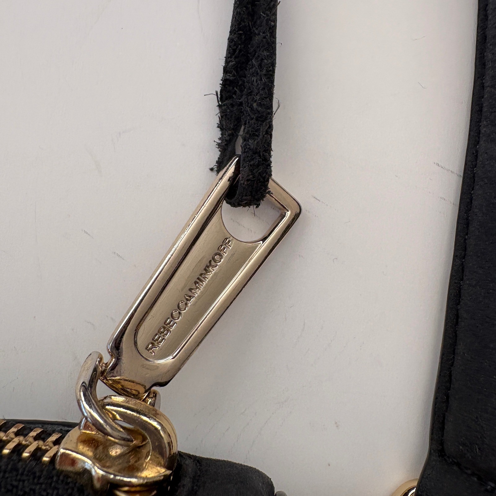 Rebecca Minkoff Mini MAC Crossbody Bag Black Nubuck Leather Gold Hardware Clutch