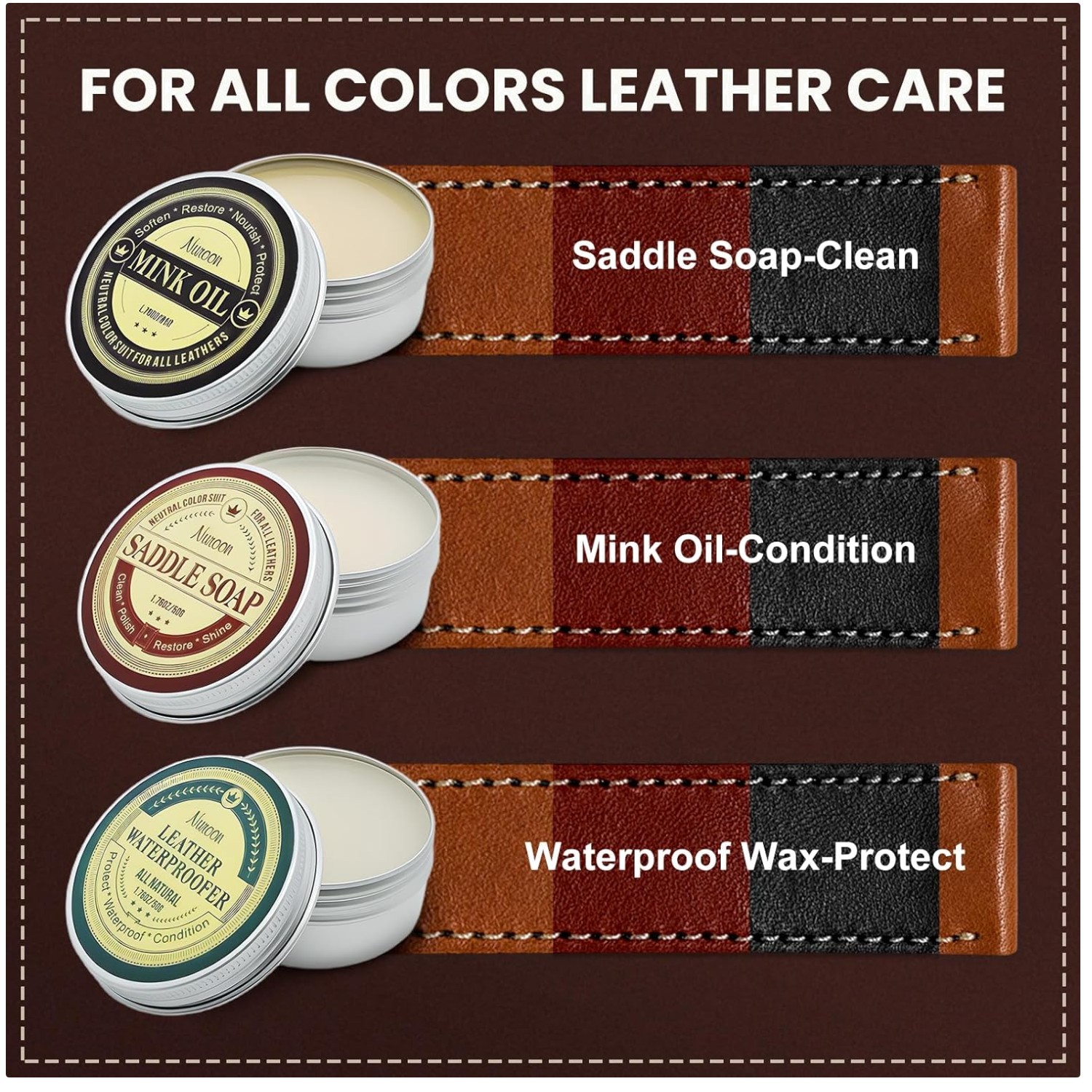 Complete Leather Care Kit – Brushes, Soap, Oil, Wax