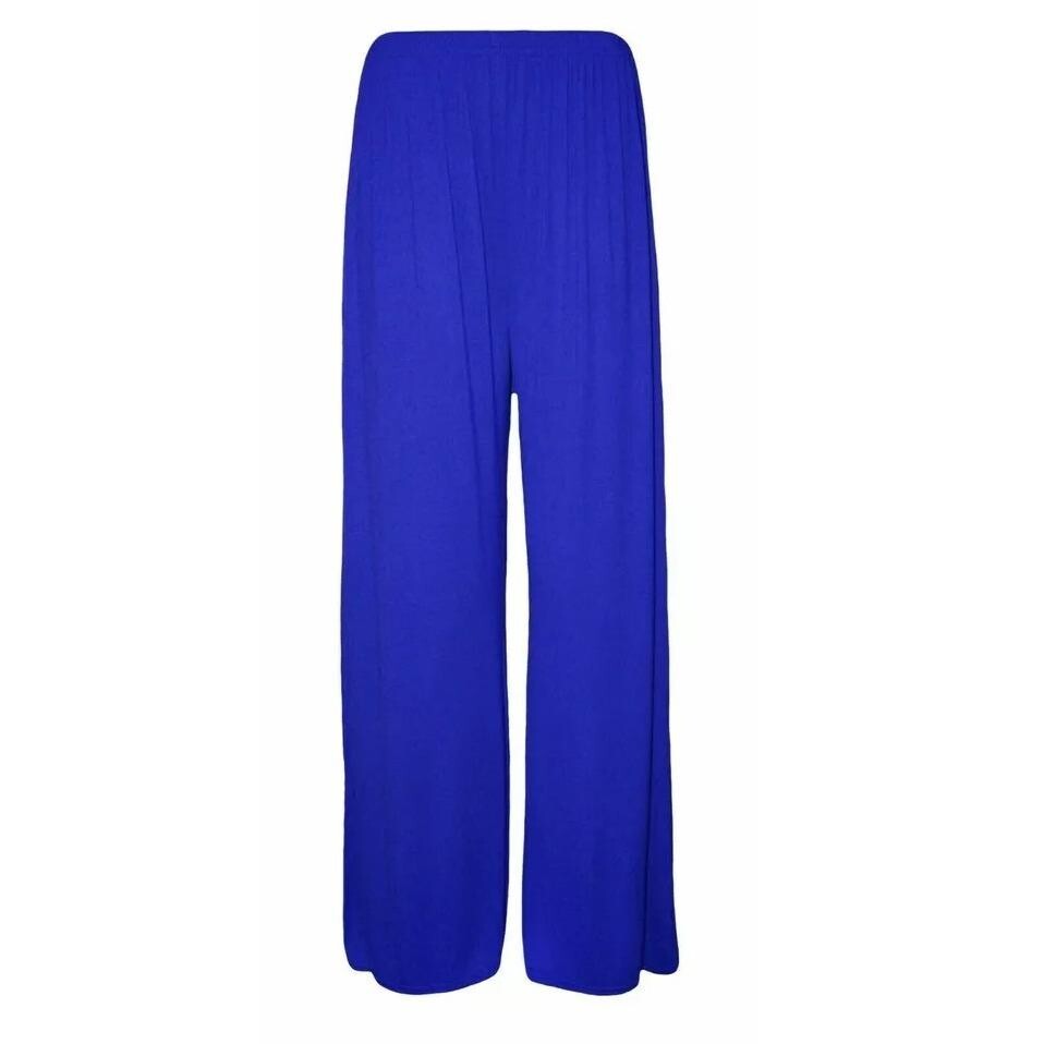 Ladies Palazzo Wide Leg Flared Elasticated Stretch Plain Trousers Womens Wide