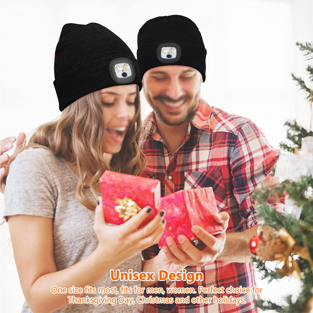 Unisex Rechargeable LED Beanie Hat Knit Winter Light Up Headlamp Cap USB Warm