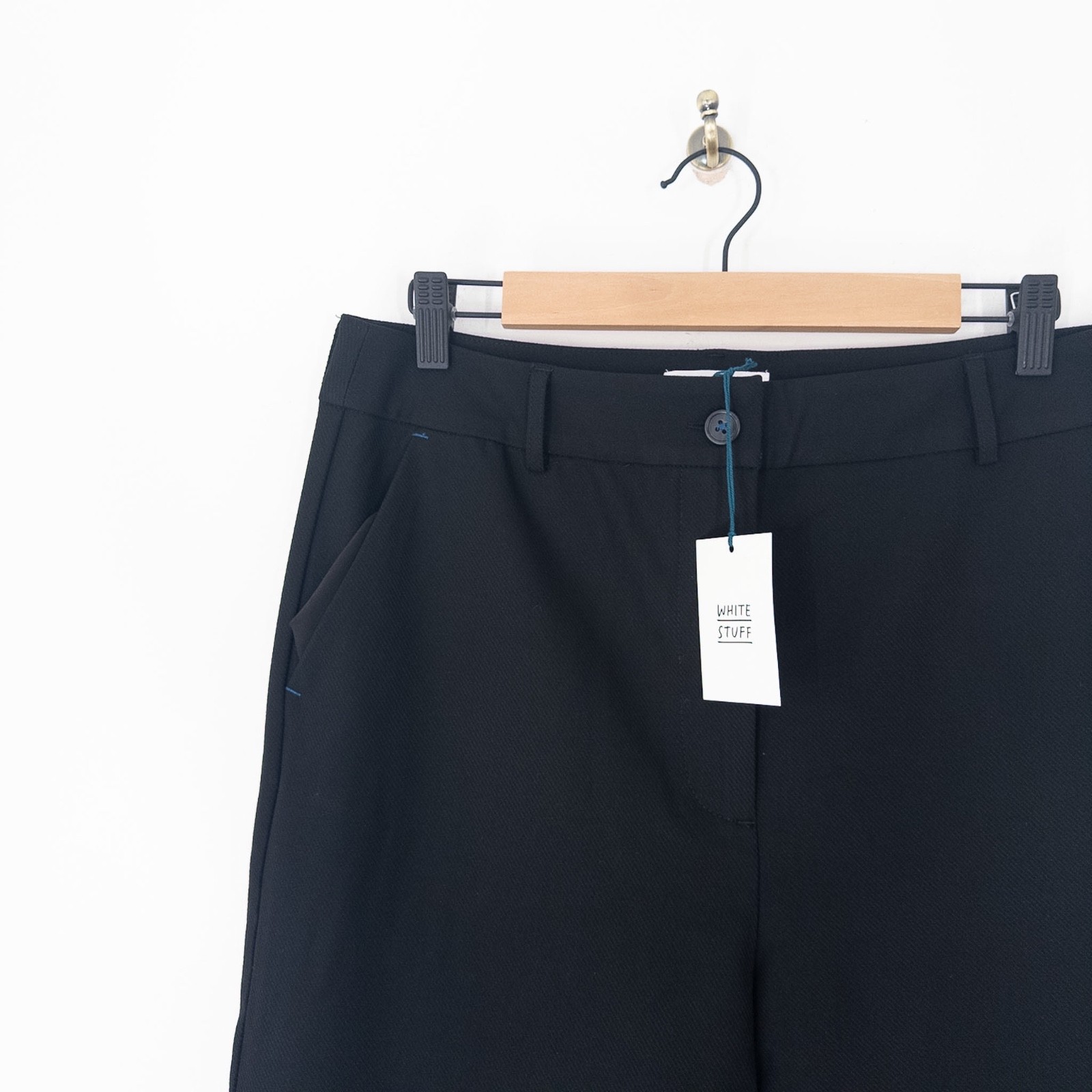 White Stuff Belle Wide Leg Trousers Size 12 Regular Black Twill RRP £79