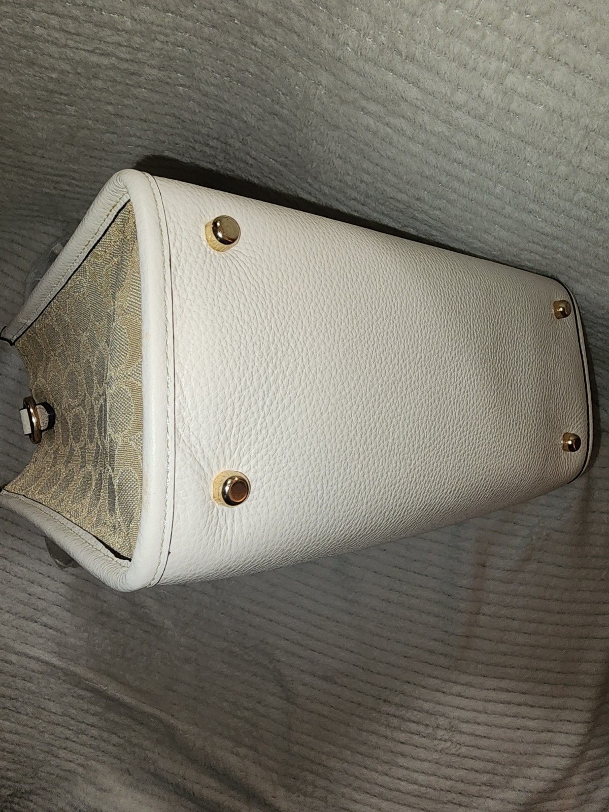Coach Dempsey Carryall (Style No. C8448)Beige/White Detachable Strap Gold Hrdwre
