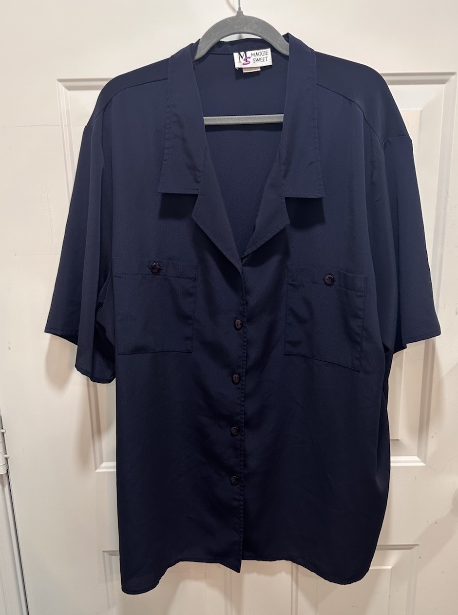 Vintage Maggie Sweet 3X Navy Blue Short Sleeve Camp Button-Up Blouse 80s-90s