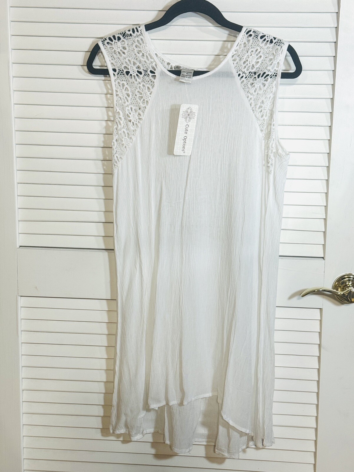 CUTE OPTIONS Mini Dress boho White crepe Size XL Sheer Cover Up Women NWT