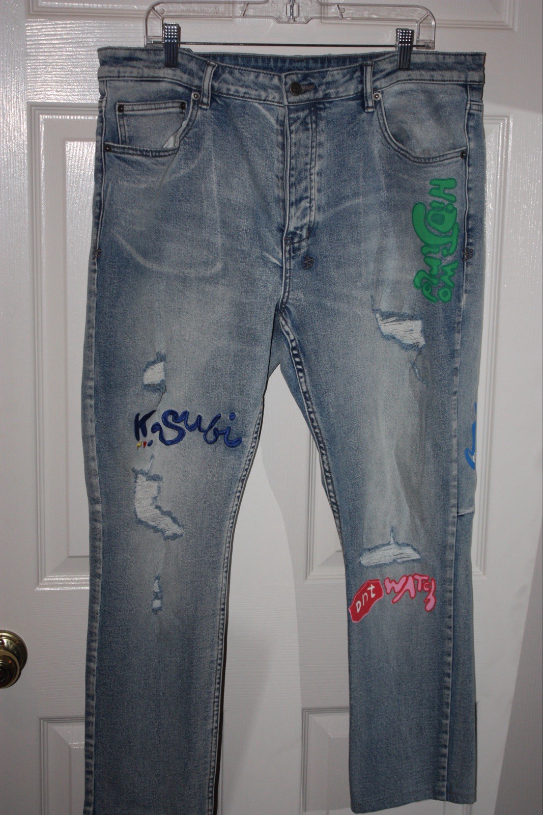 Ksubi Men’s Light Wash Distressed Low Rise Skinny Blue Denim Jeans Size 38