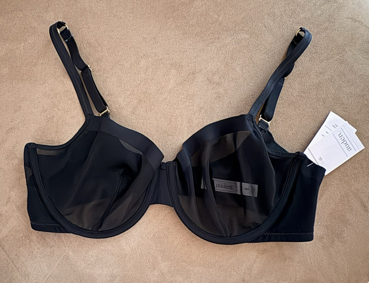 AUDEN Black Mesh Unlined Underwire Bra – Size 36D – Demi Coverage -NEW