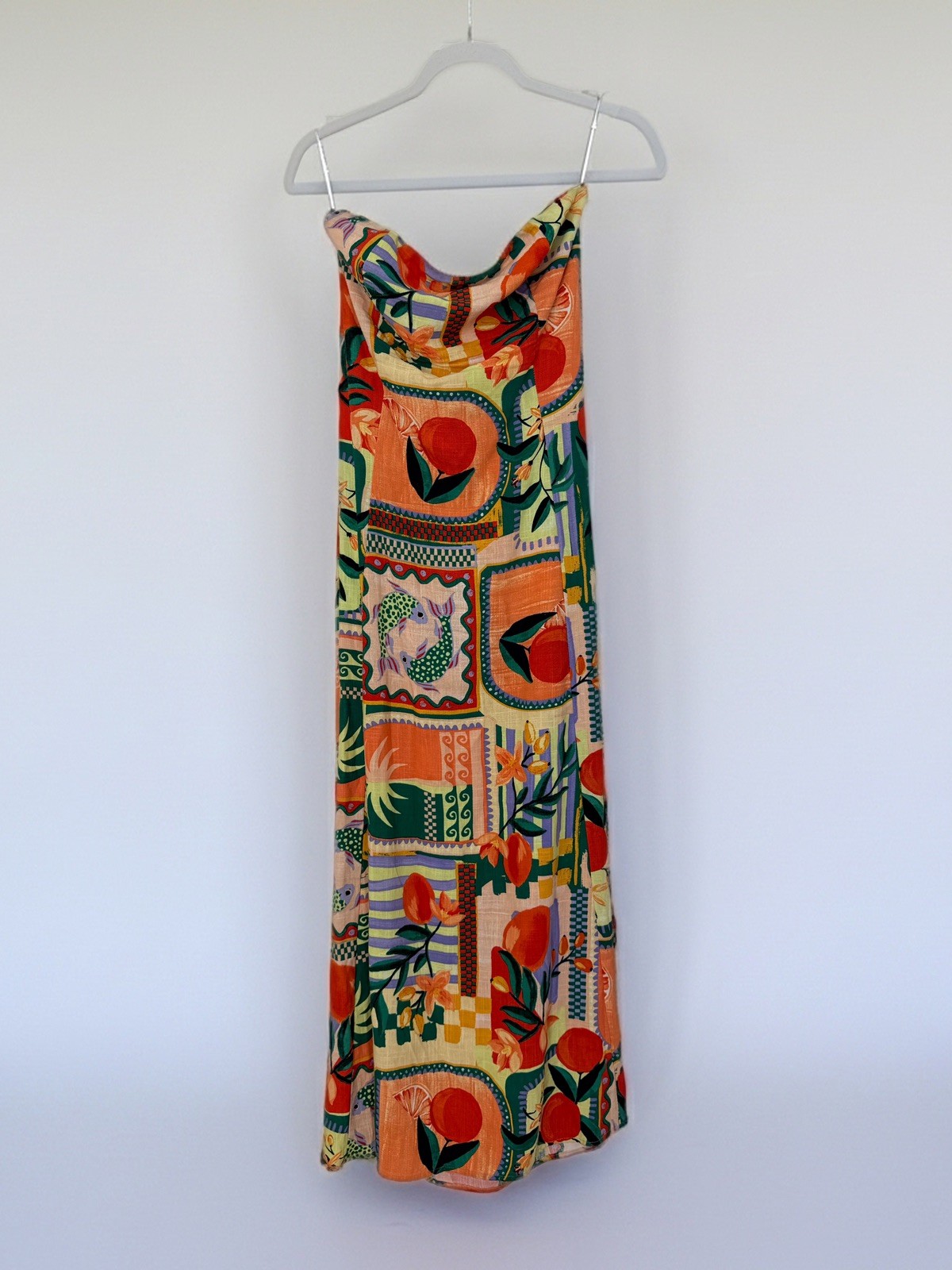 Anthropologie Paper Heart Fruit Patchwork Strapless Tir Back Maxi Dress NWT
