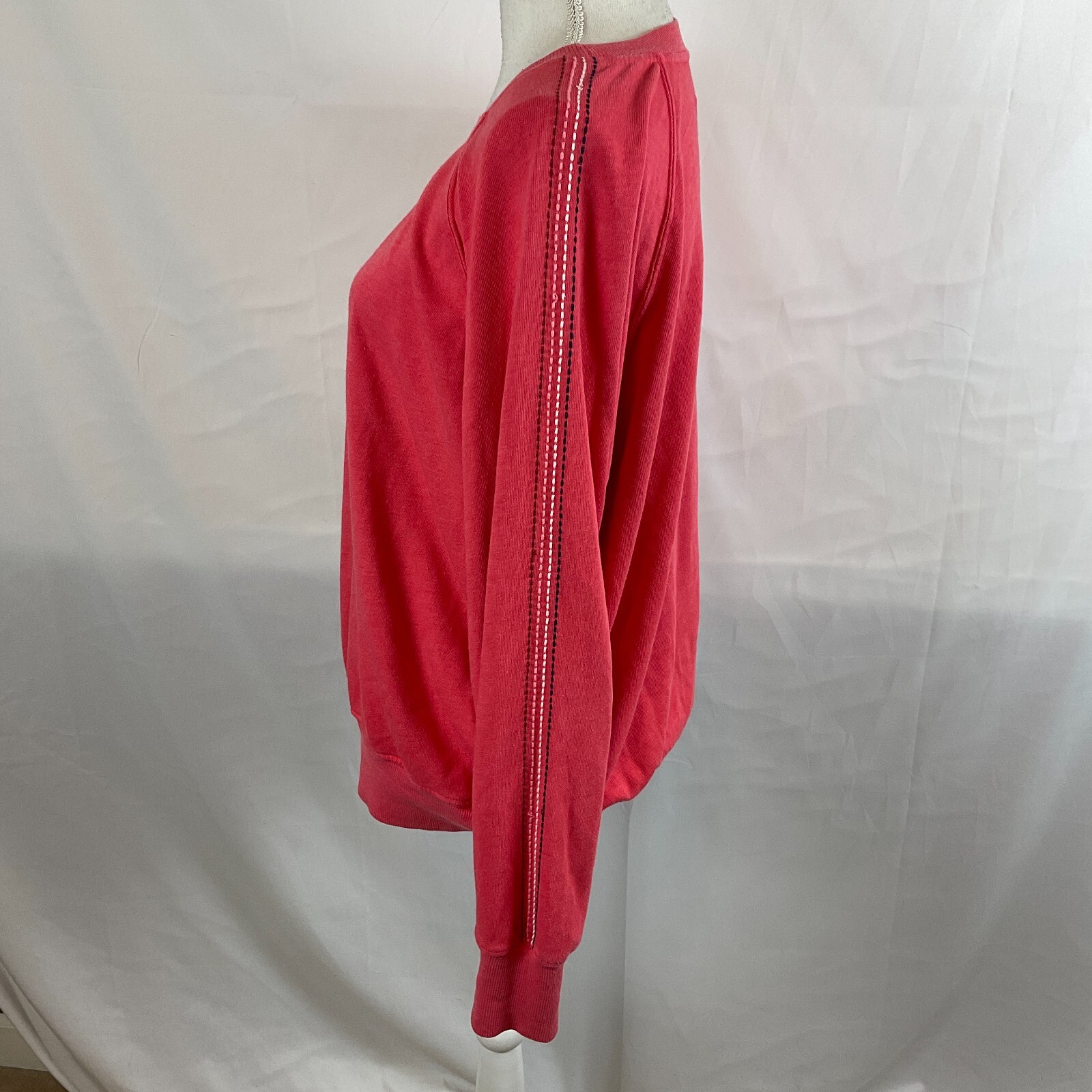 Sundry Sweatshirt Style Top 3 Salmon Pink Embroidered Stripes Long Sleeve US L
