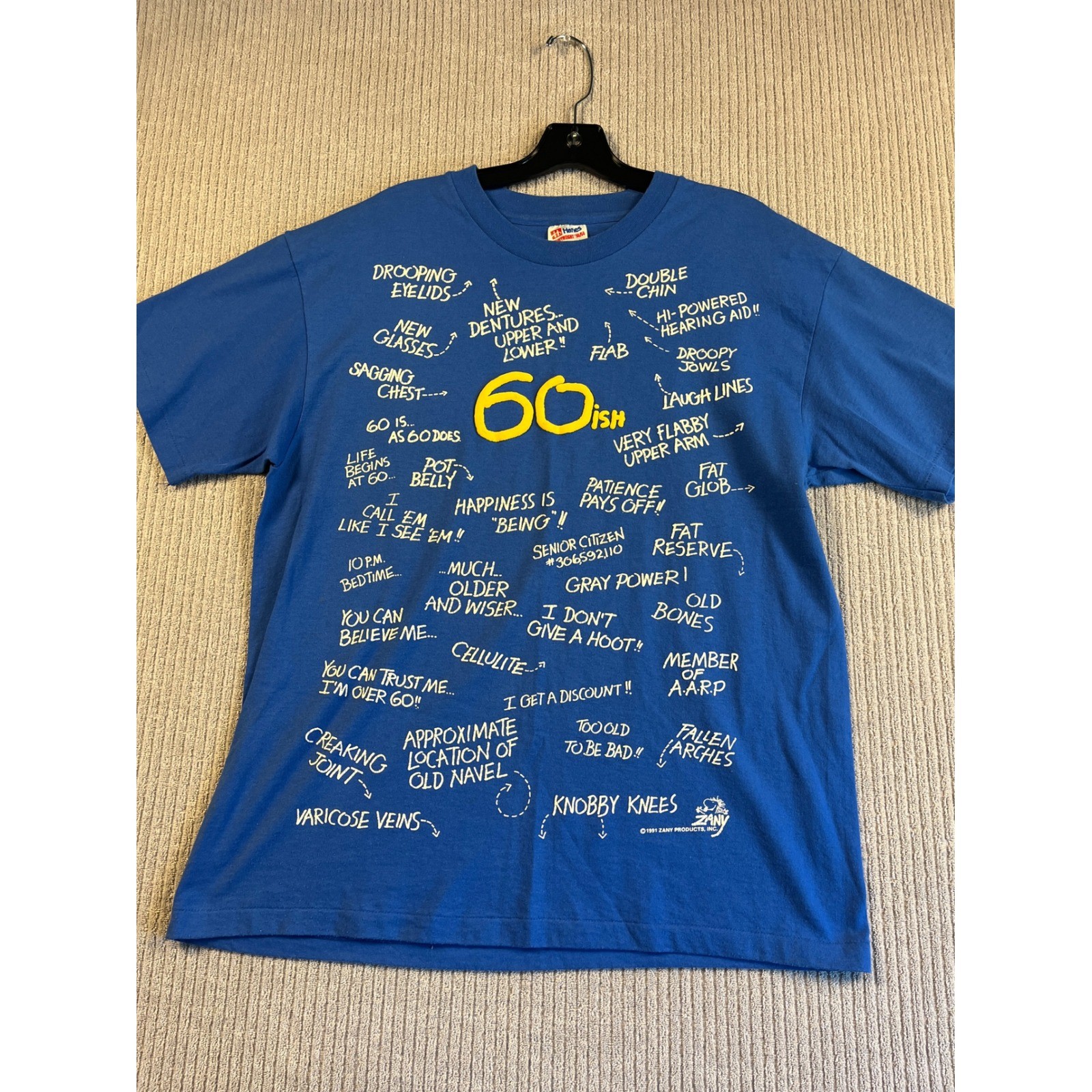 60th Birthday Gag Gift Vintage 90s Zany Hanes T Shirt Mens L Single Stitch