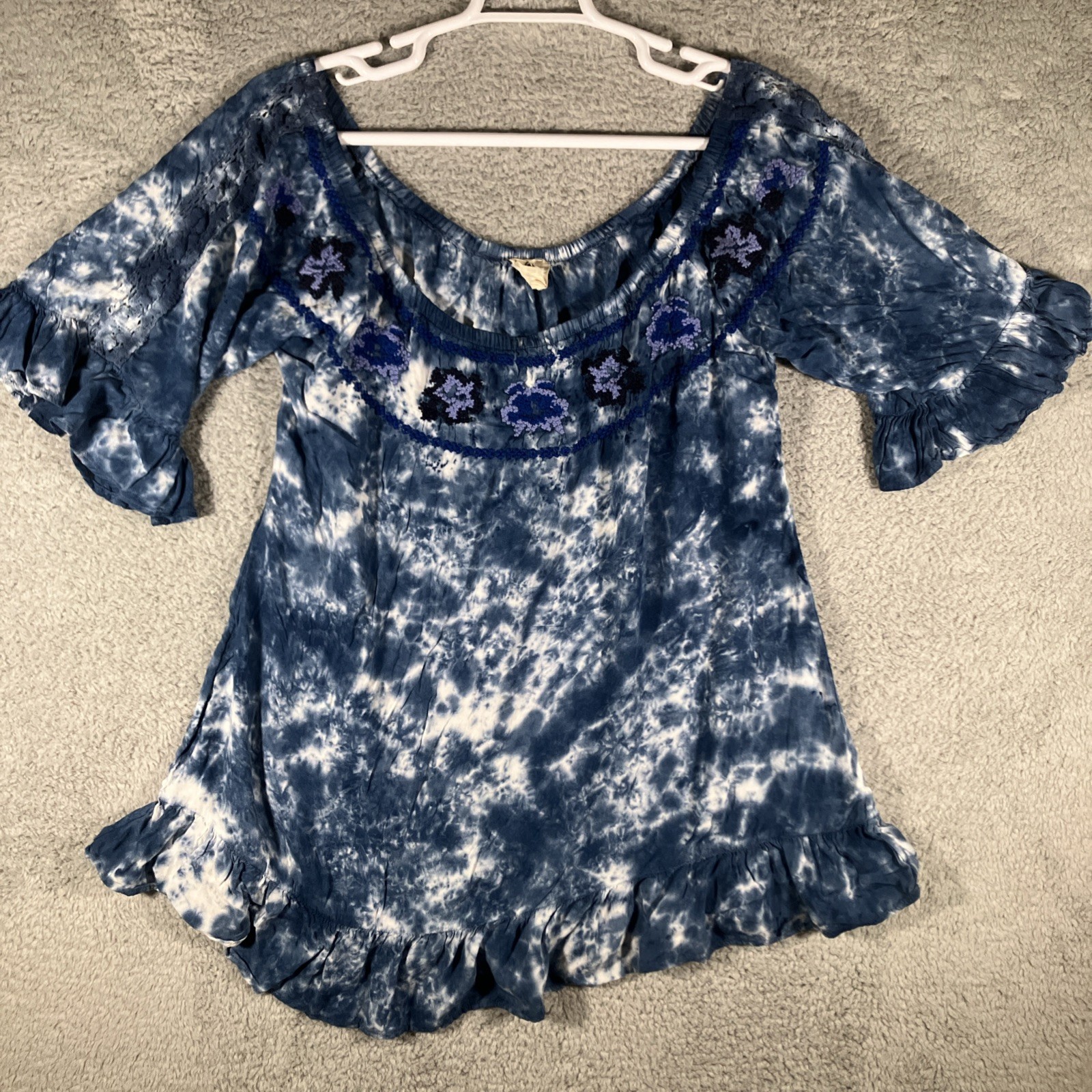 Spade & Heart Tie Dye Floral Crocheted Tunic Womens Small Bohemian Bloomcore