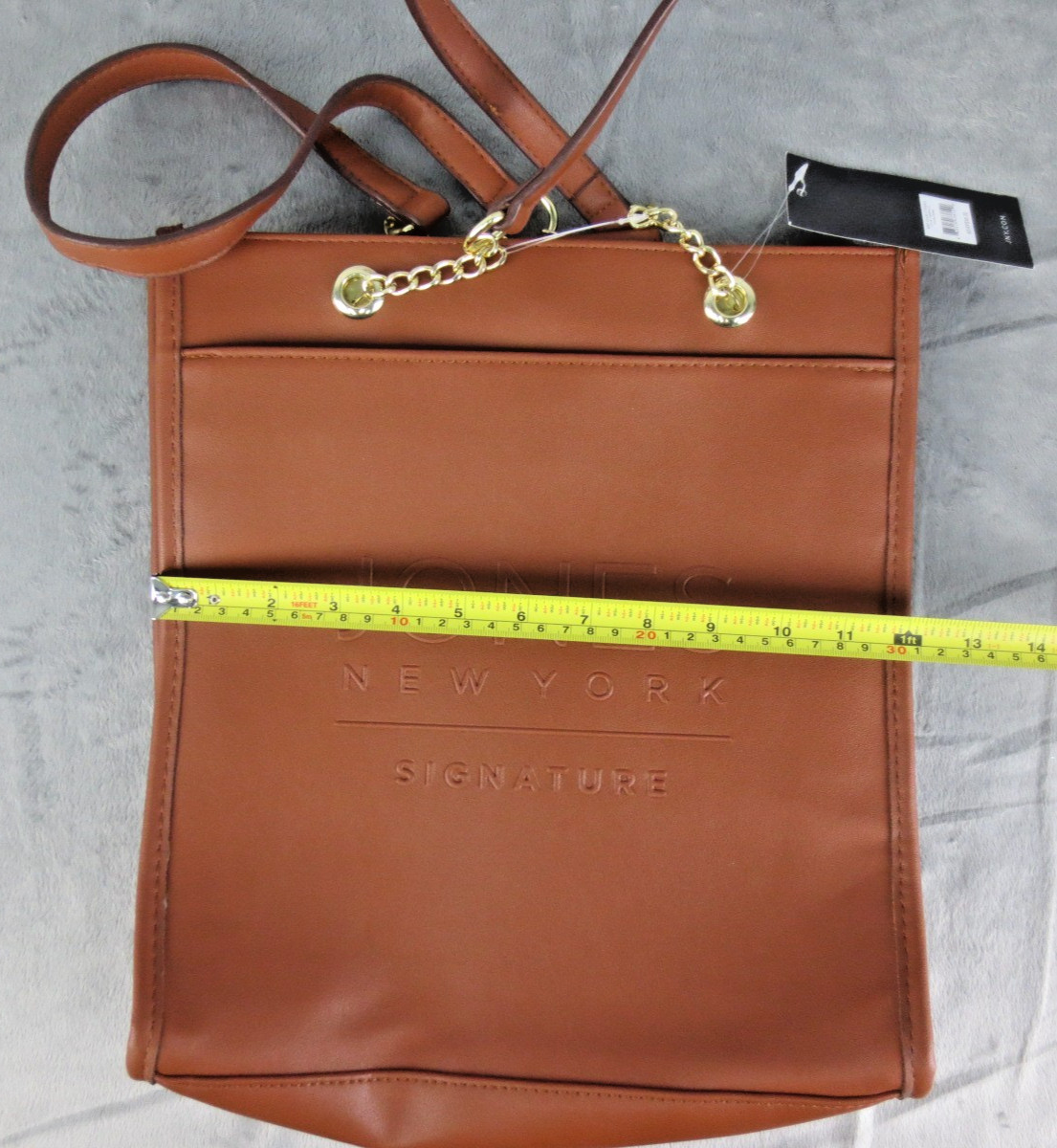 NWT JONES NEW YORK Abby Double Handle Gold Tan Brown Purse 13x12x3” Faux Leather