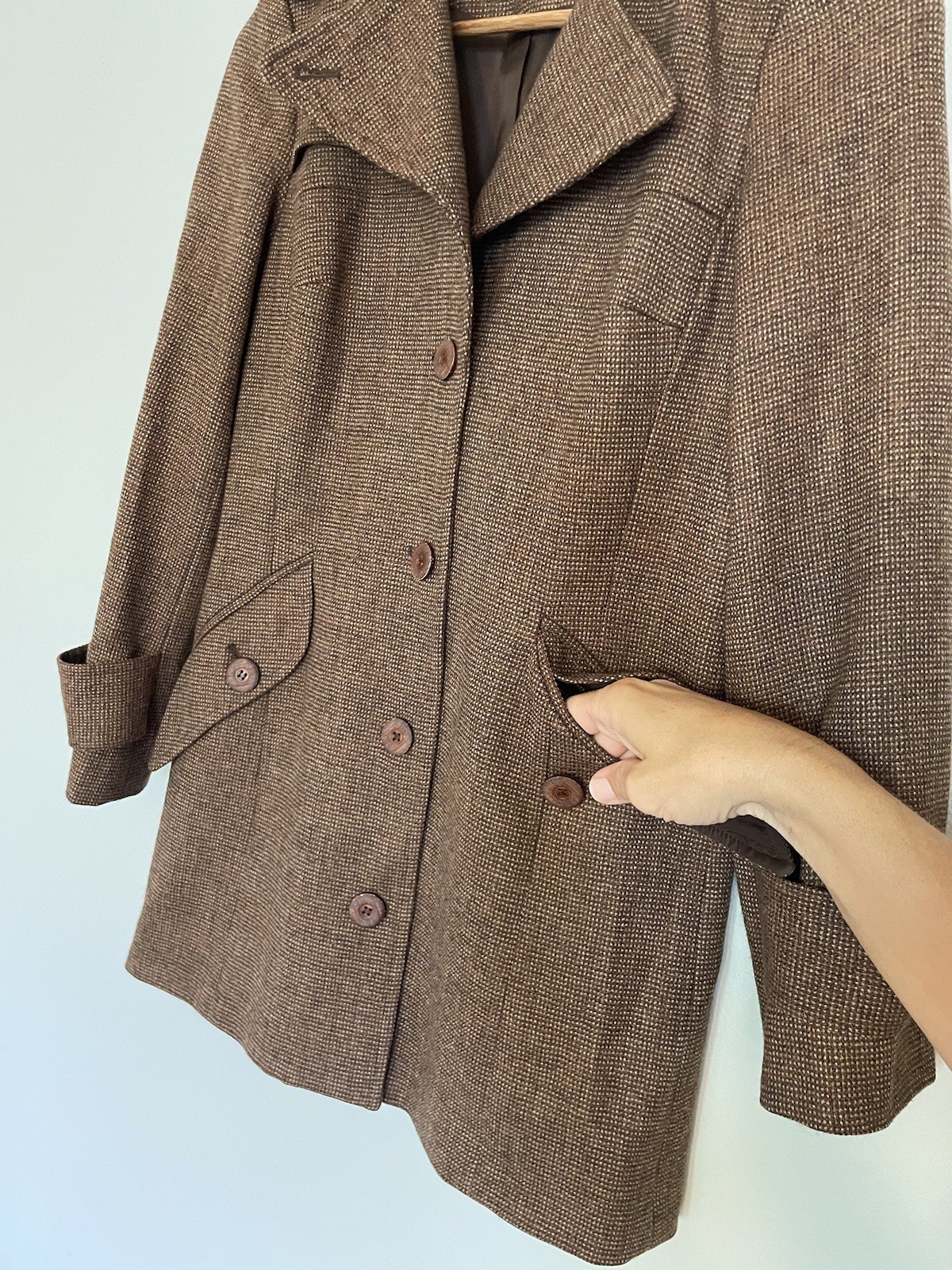 VTG Parameter 100% Virgin Wool Brown Pea Coat With Wooden Buttons. 0. USA Made.