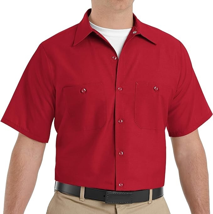 Red Kap Men’s Industrial Work Shirt, Regular Fit, Short Sleeve, Red