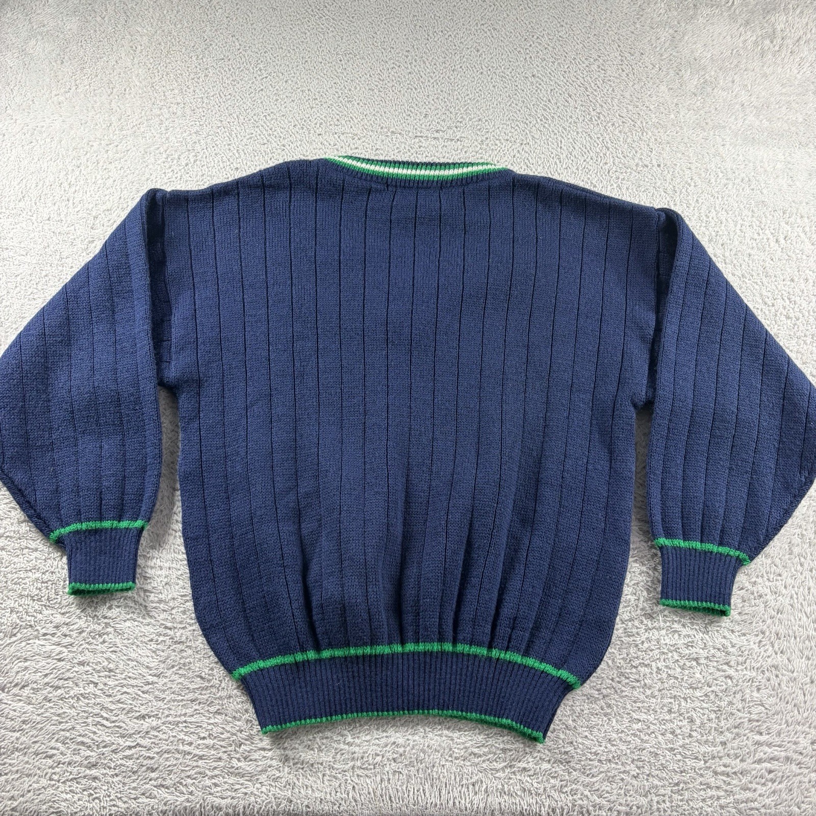 Quill’s Woolen Market Irish Sweater Ribbed Knit V Neck Shamrock Embroidered M