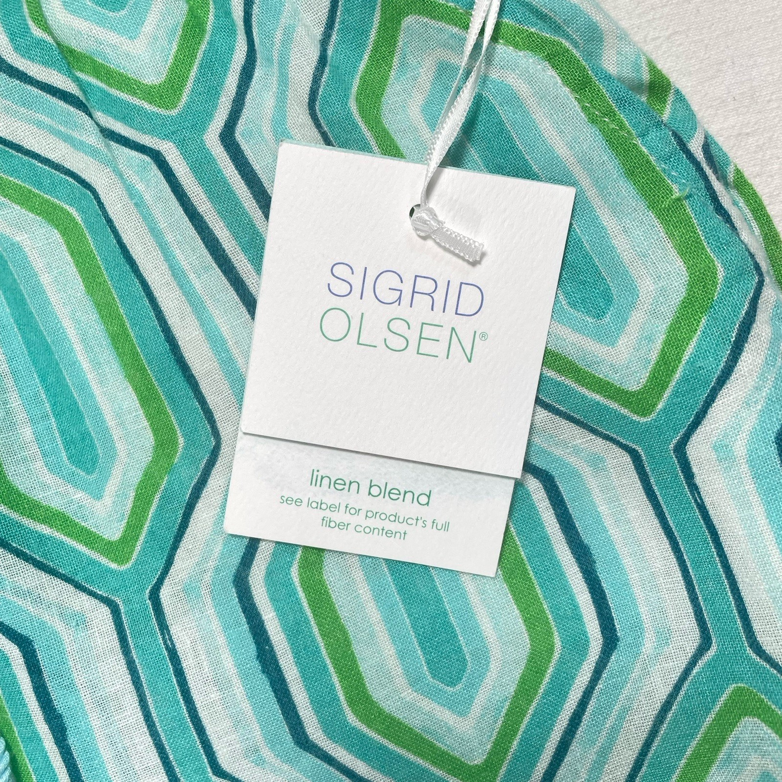 NEW Sigrid Olsen Linen Blend Coastal Beach Pants Womens M Blue Aqua Geometric