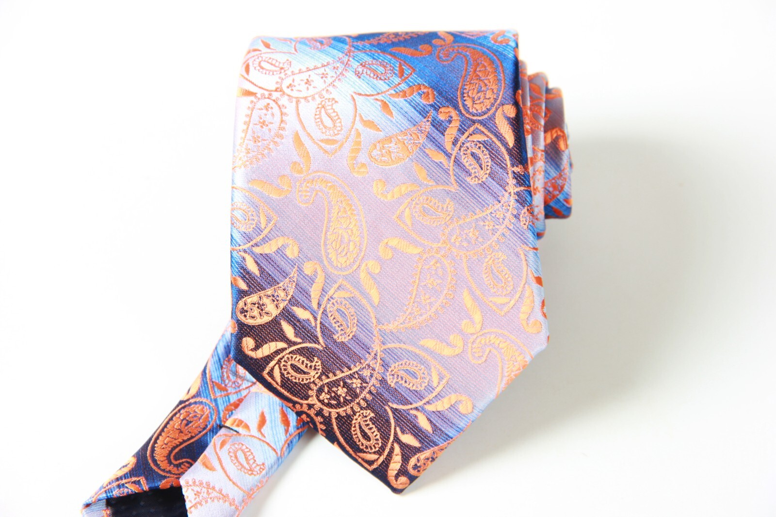 Classic Paisley Orange Blue Jacquard Silk Men’s Tie Necktie Hanky Cufflink Set