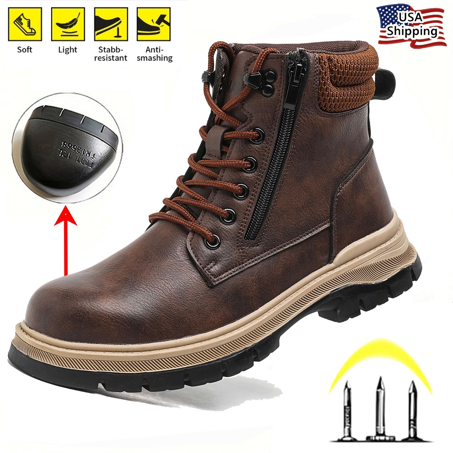 Work Boots Mens Waterproof Safety Shoes comfortable work shoes for men size 10