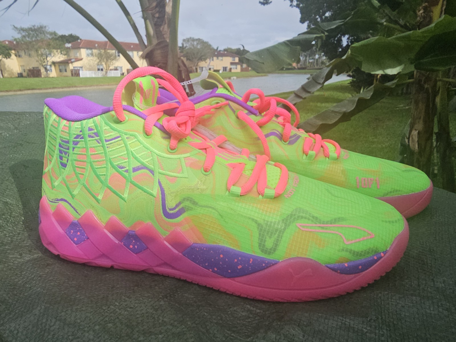 Size 13 Puma MB.01 Men Basketball Shoe Green/Pink/Purple LaMelo Ball 310437 01