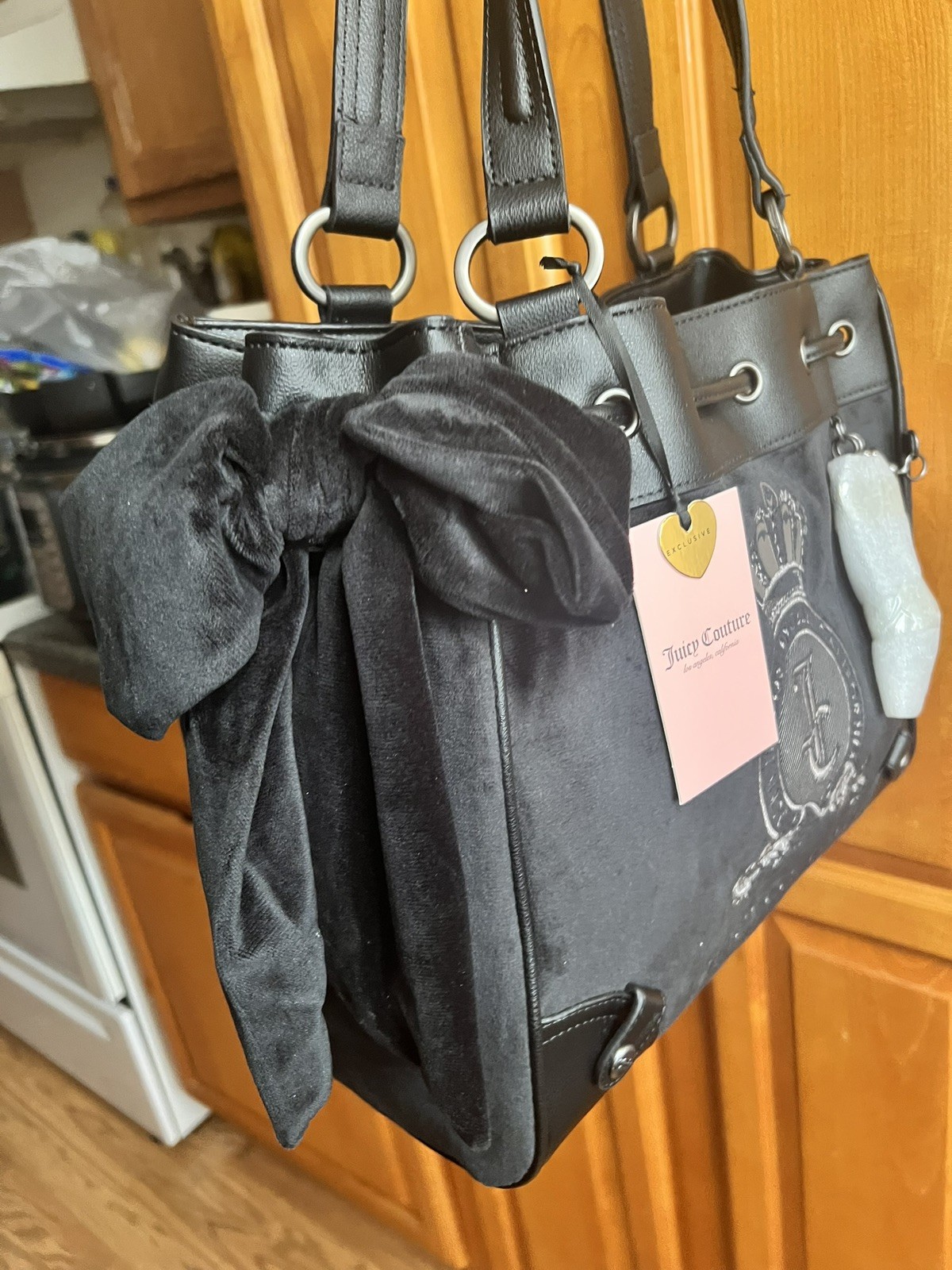 Juicy Couture Classic Juicy Lover Daydreamer Tote Key Bow Liquorice Black New