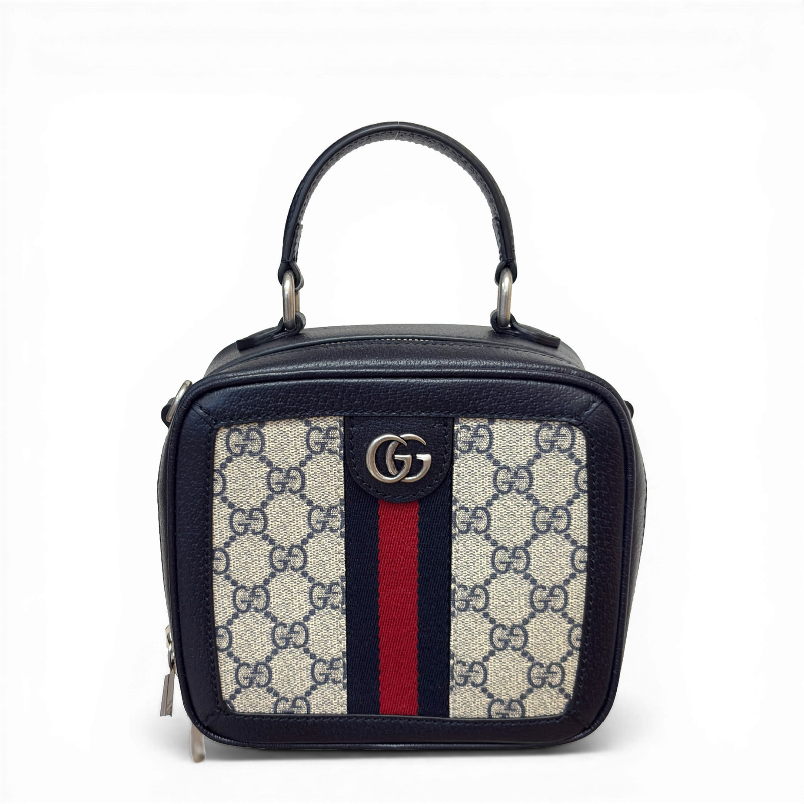 GUCCI GG Supreme Monogram Small Ophidia Top Handle Shoulder Bag Beige Navy