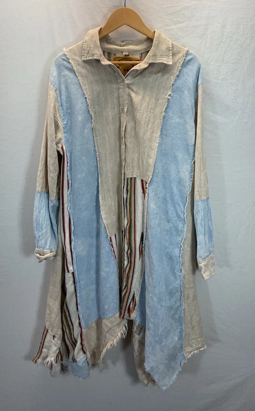A Rare Bird Acid Wash Duster Aztec Skies Jacket Sz S/M Boho Lagen Shirtdress Raw