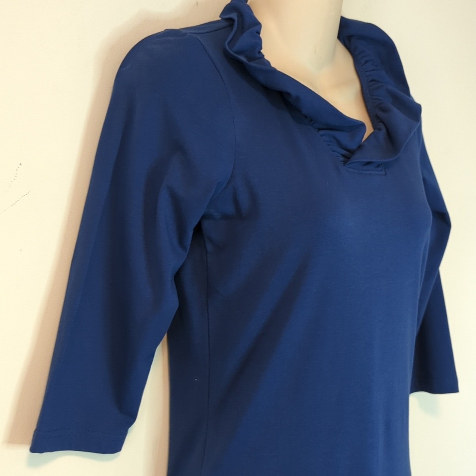 NWT Ana Clare Sophia Ruffle Neck Dress Navy XS