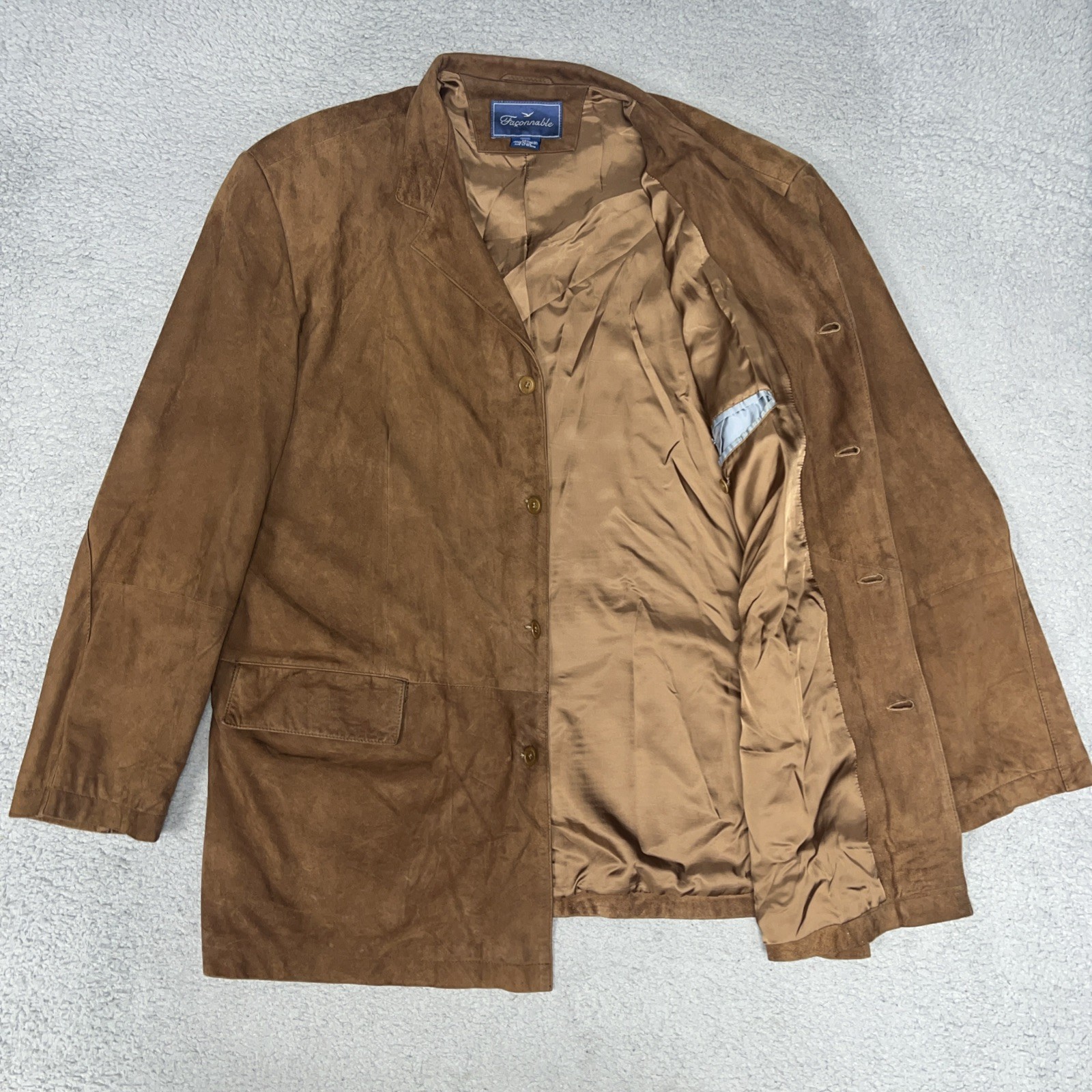 VTG Façonnable Goatskin Leather Sport Coat Men’s Sz 2XL XXL Brown Suede Jacket