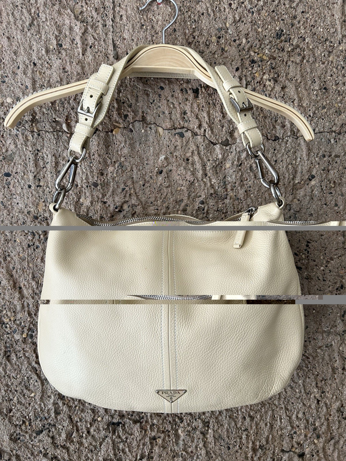 Prada Vitello Daino Leather Shoulder Bag | Ivory Beige | Made in Italy