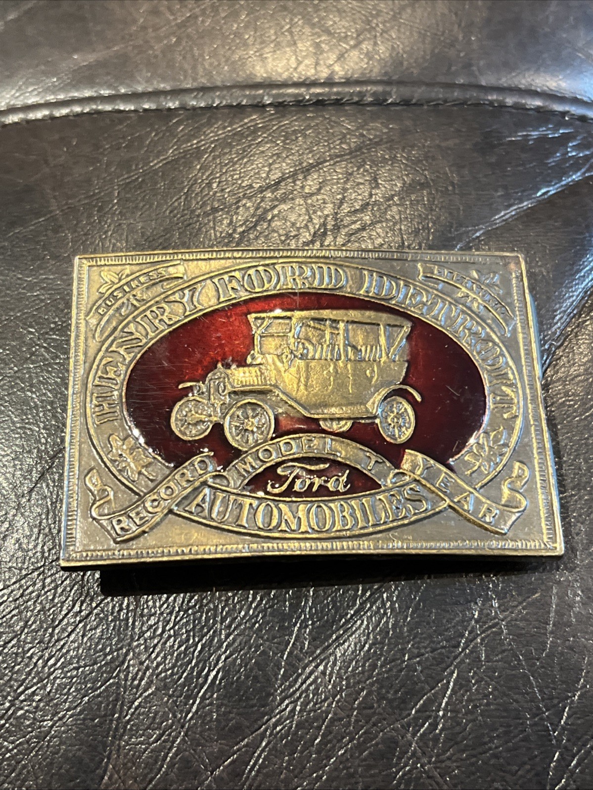 Vintage 3.25in Henry Ford Model-T Year Brass Belt Buckle *RARE*