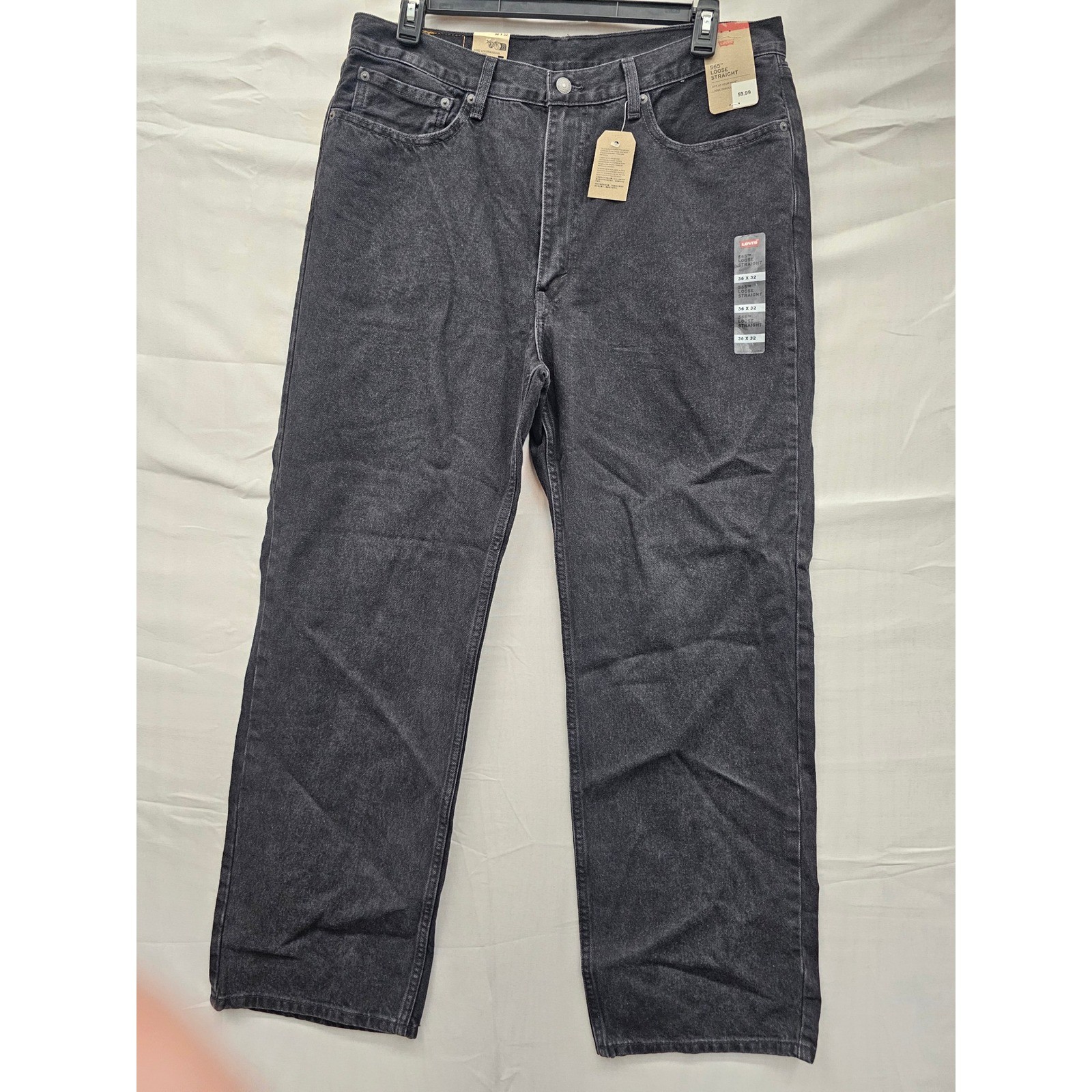 Levis 565 Loose Straight Jeans Mens 36×32 Black Denim Pants A7221-0005 NEW
