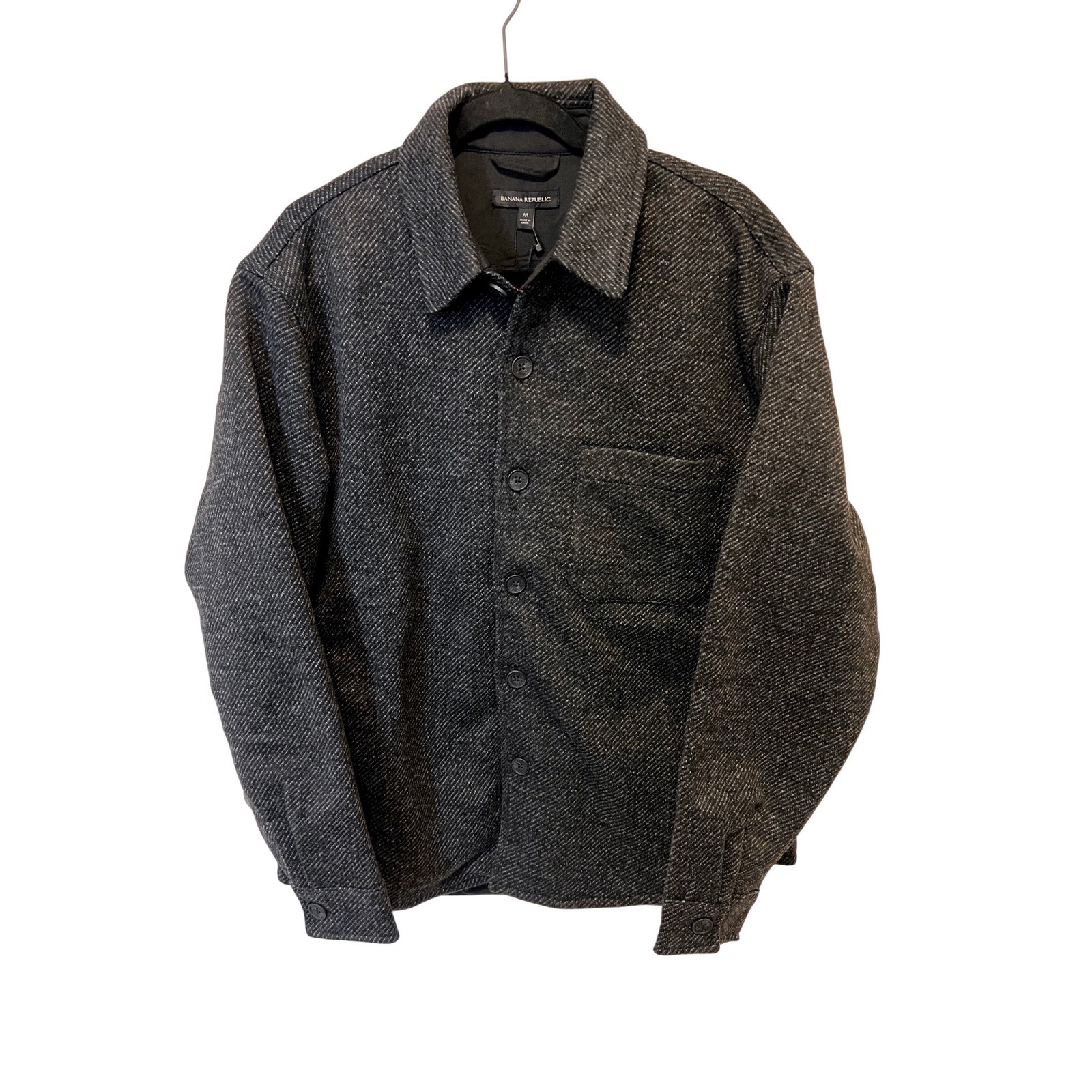 NWT Banana Republic Mens Shirt Jacket Black Marl Textured Button Front Shacket M