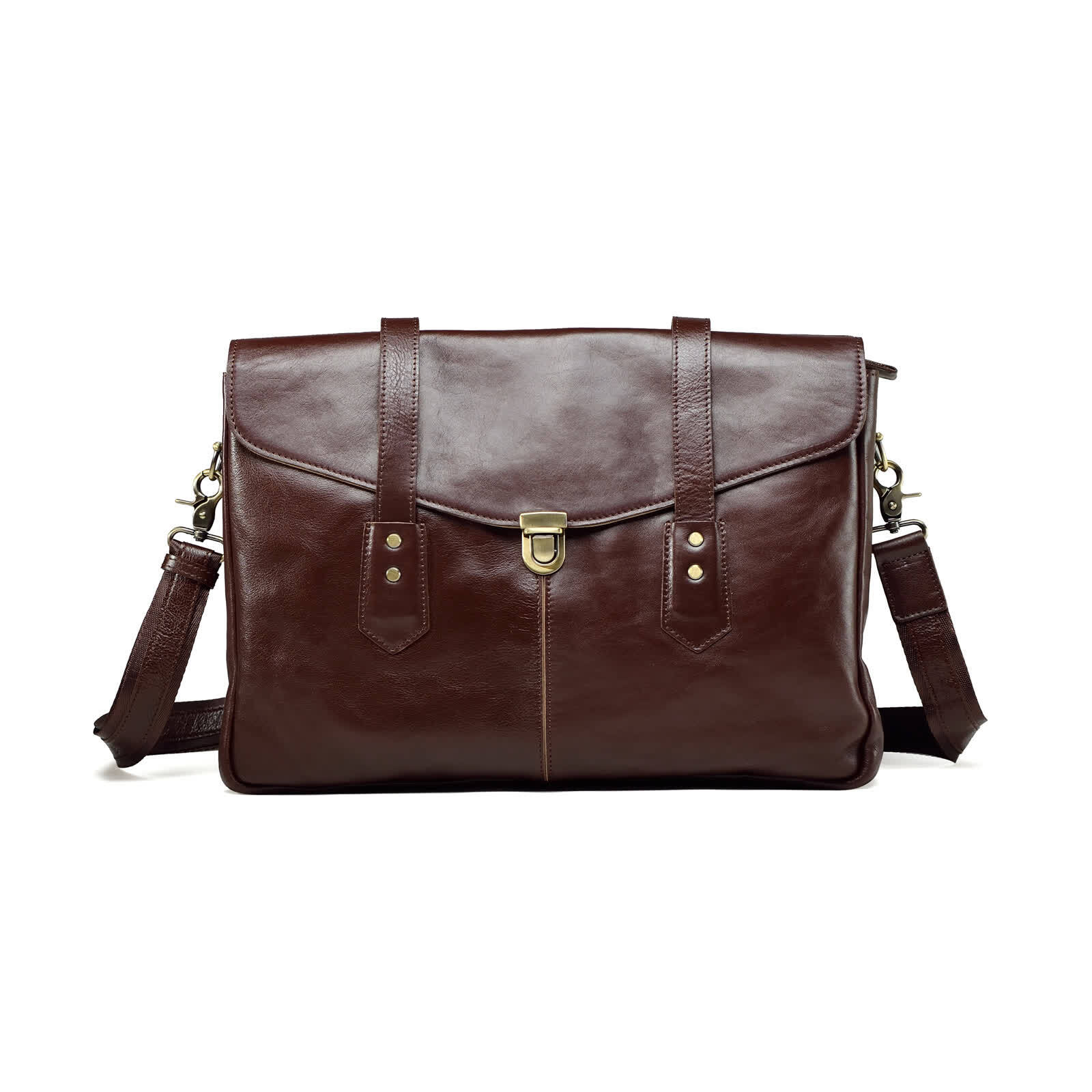 Erivis Brown Women Genuine Leather Briefcase with Adjustable Strap