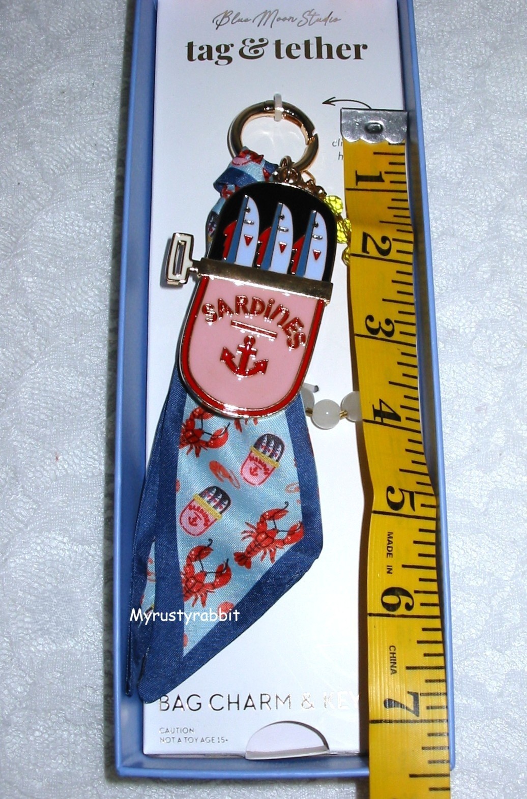 Sardines Beaded Gold Bag Charm or Clip to Keyring ~ Blue Moon Studio NEW