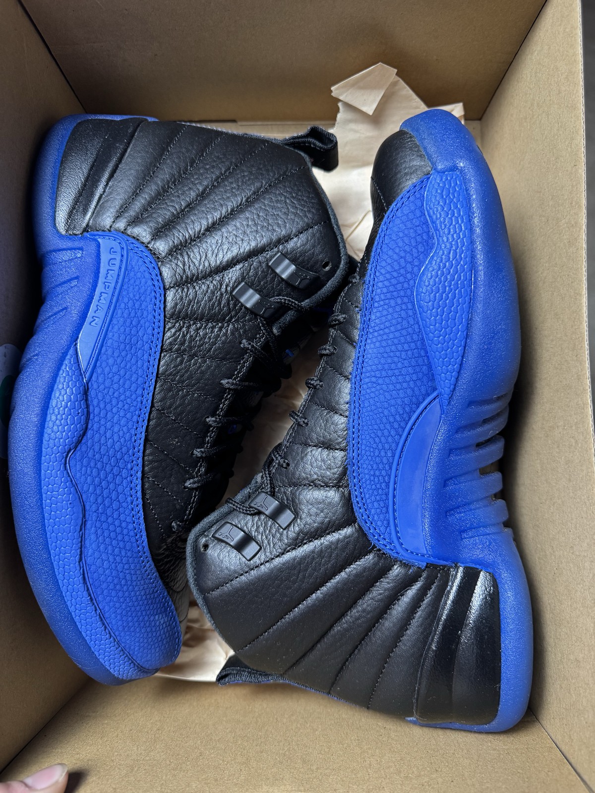 Size 8M/9.5W – Jordan 12 Retro Black Game Royal 130690-014 Pre-Owned