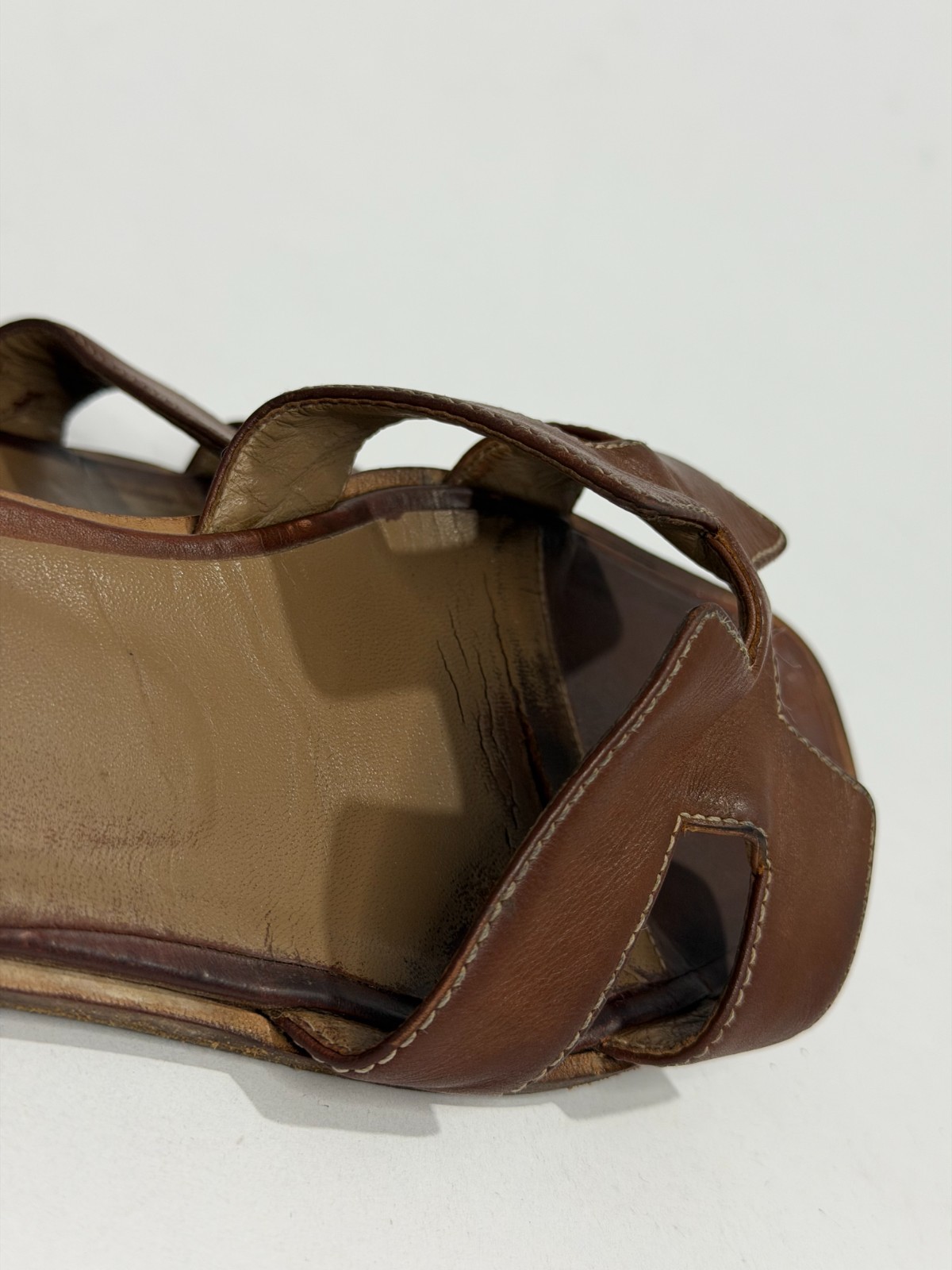 HERMES Brown Box Calfskin Oran Sandals 37.5 EU/ 7.5 US / 4.5 UK