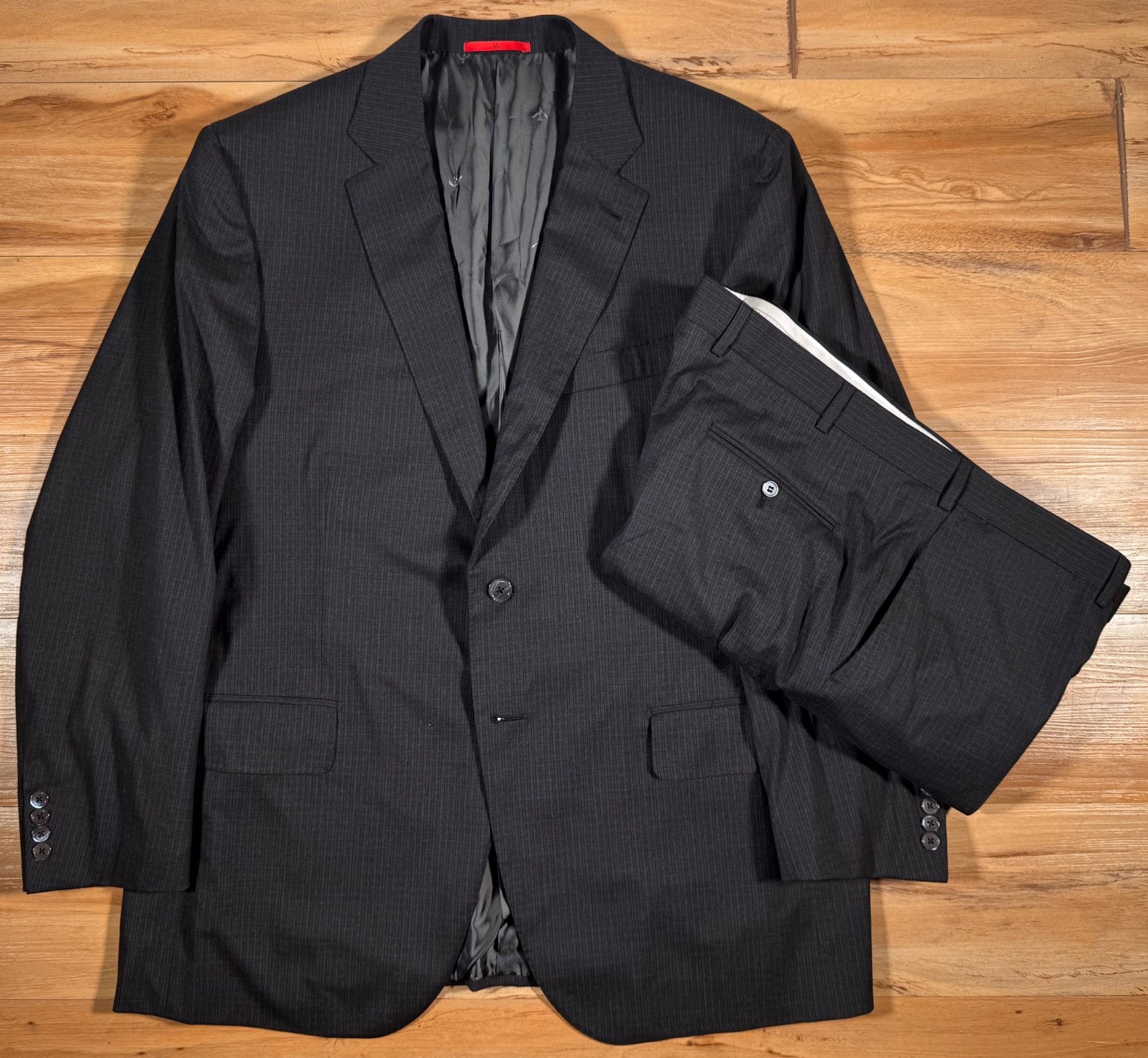 Isaia Napoli Base S Winter Aqua Light Wool Silk Charcoal Stripe Suit 48R 41×30