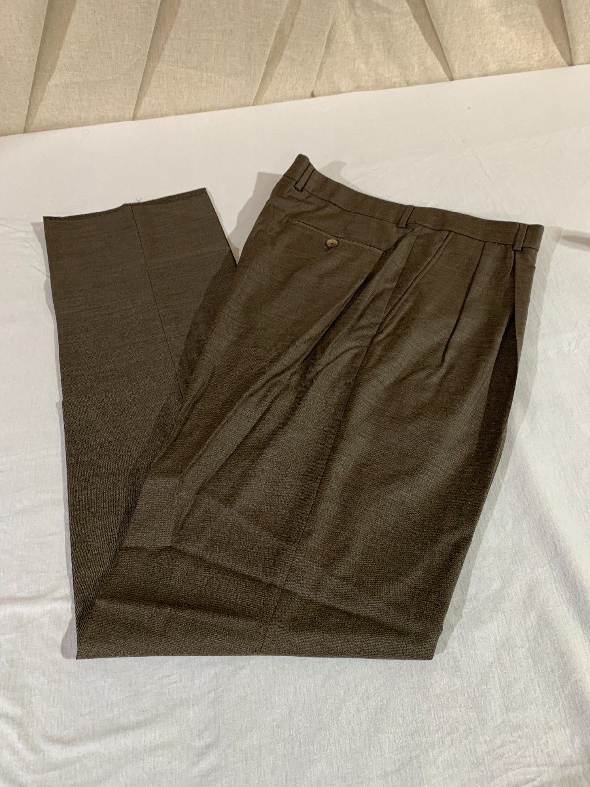 BALLIN MANCHESTER Pleated Dress Pants Men’s 38 BROWN Super 110’s Wool